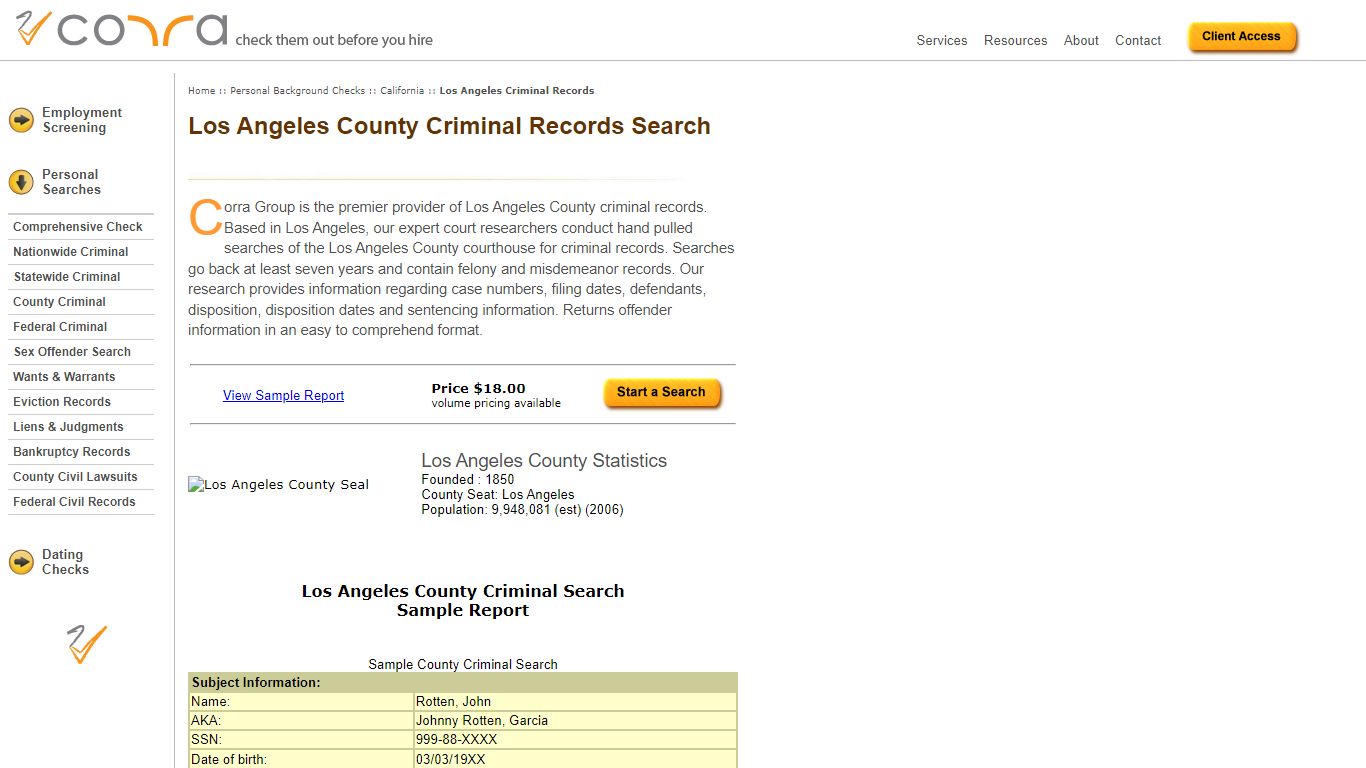 Los Angeles Criminal Records $18 | Background Checks